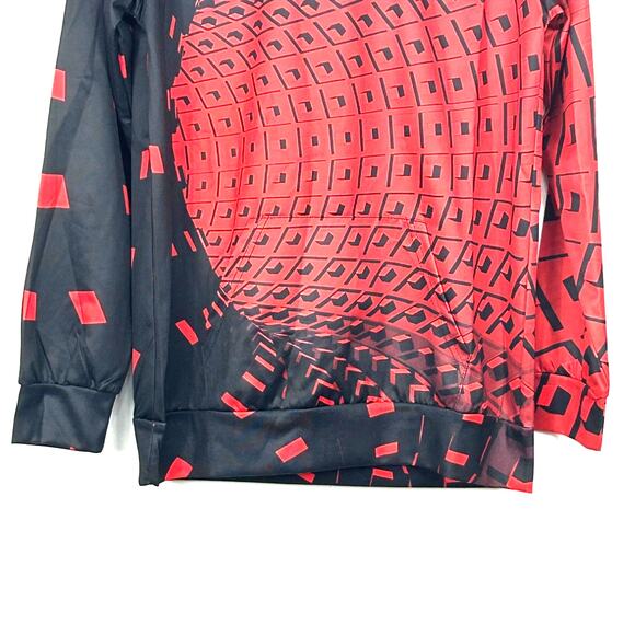 Graphic Hoodie Mens XLarge Red Black Abstract Print Pullover Hooded Sweatshirt - Picture 6 of 9